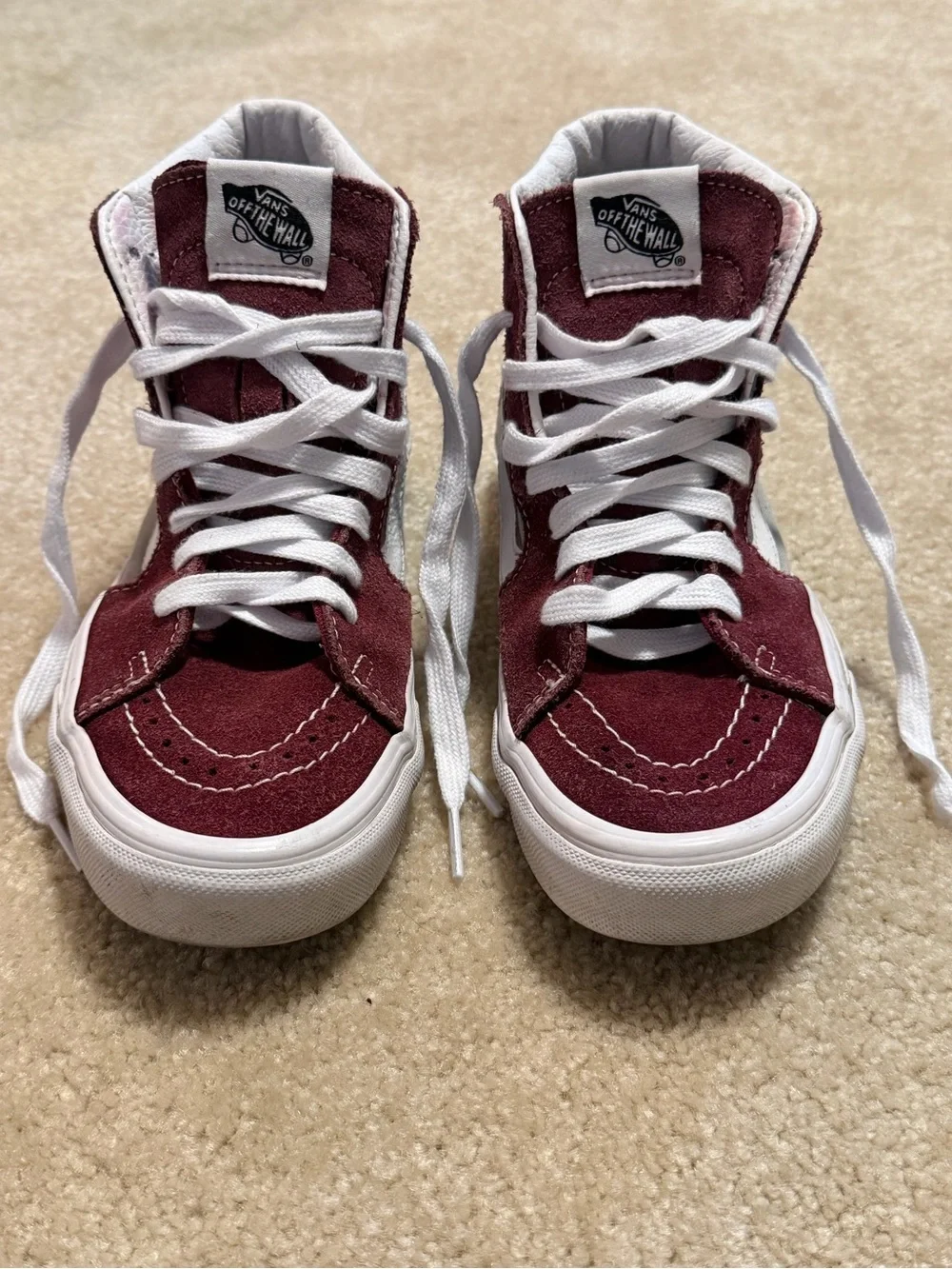 Vans High-Top Sneakers in Burgundy and Gray with White Stripe